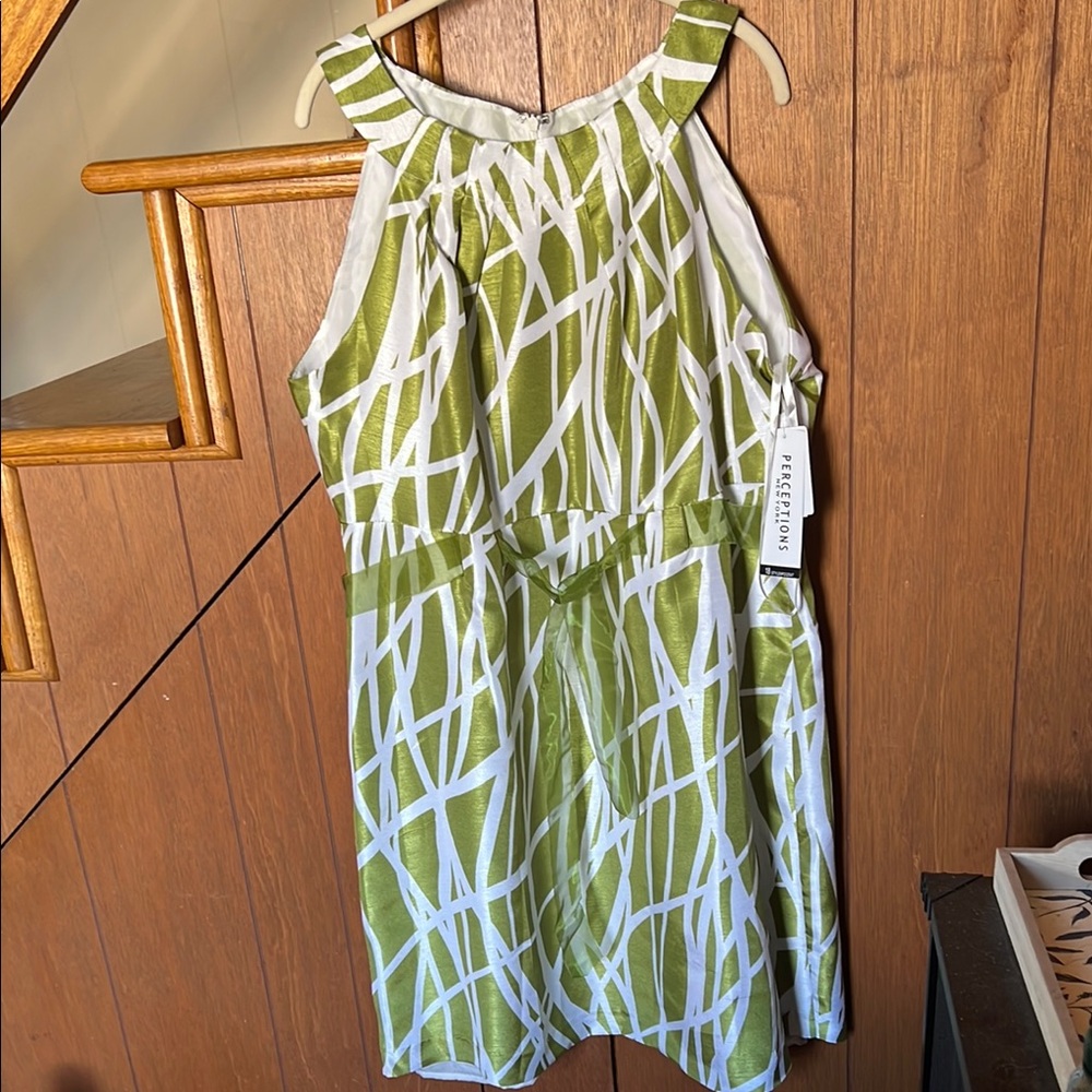 Perceptions Green Midi Sundress with Ruched Ruffled Tie Front